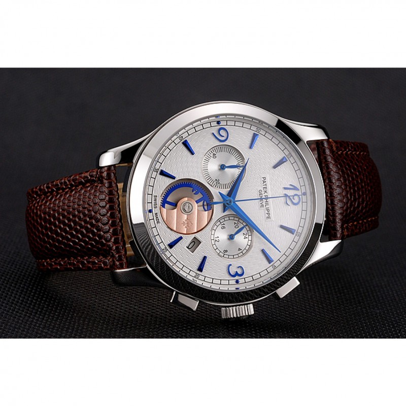 Patek Philippe Chronograph White Guilloche Replica Watch, Quartz Movement, Men's, Model