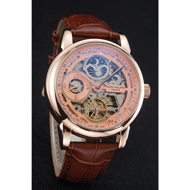 Patek Philippe Dual Time - Automatic - 18K Rose-Gold Plated - Silver Dial - Men's Watch - 55x44mm