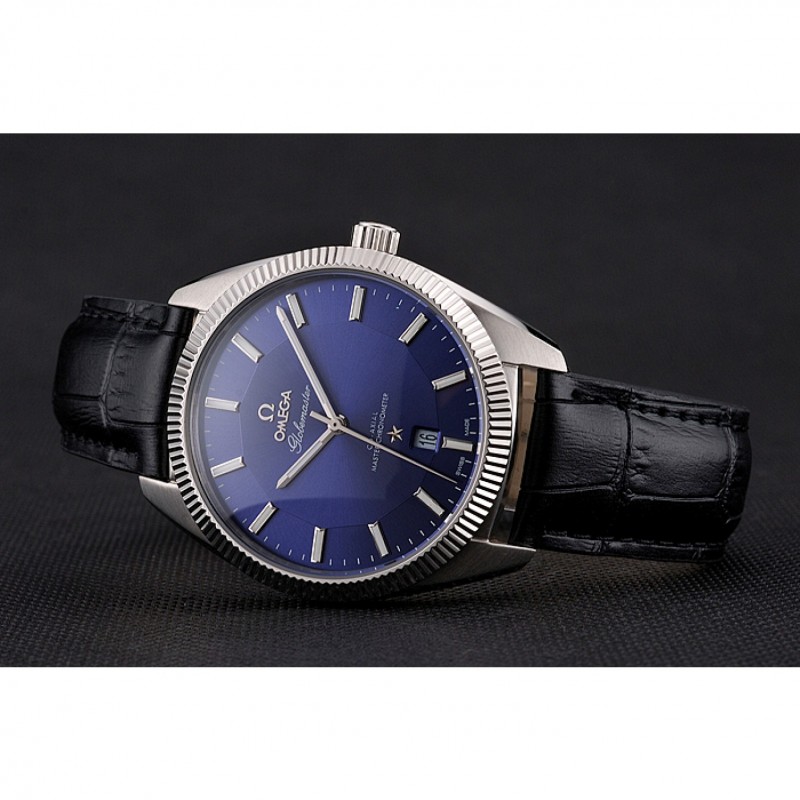 Omega Globemaster Replica Watch, Kinetic Auto, Blue Dial, Brushed SS Case, Model