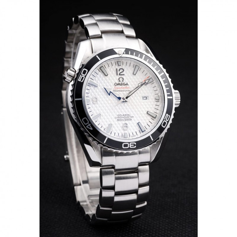 Omega Seamaster Planet Ocean Co-axial Black Replica Watch, Automatic Movement, White Dial, Brushed