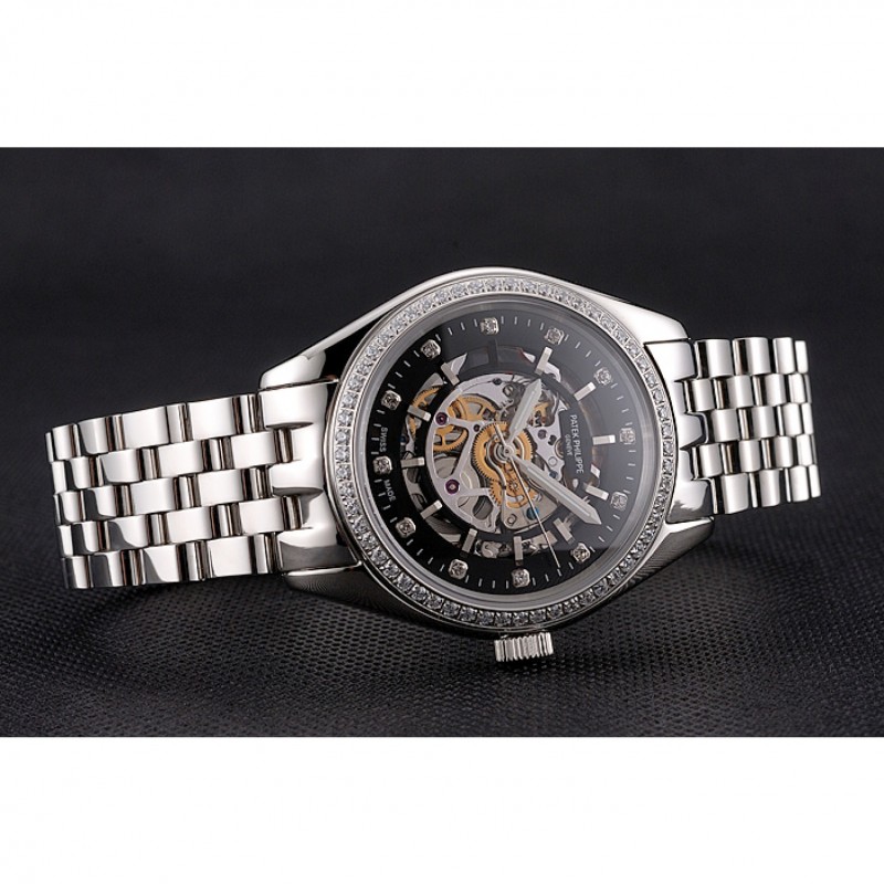 Patek Philippe Calatrava Replica Watch, Kinetic Auto, Polished SS Case, Black Dial