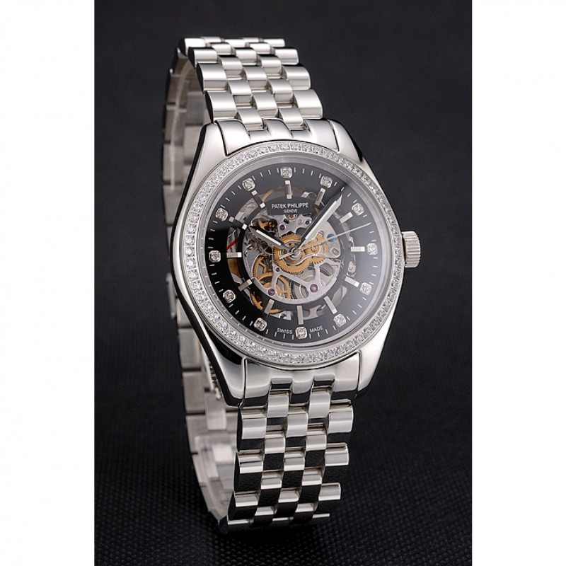 Patek Philippe Calatrava Replica Watch, Kinetic Auto, Polished SS Case, Black Dial