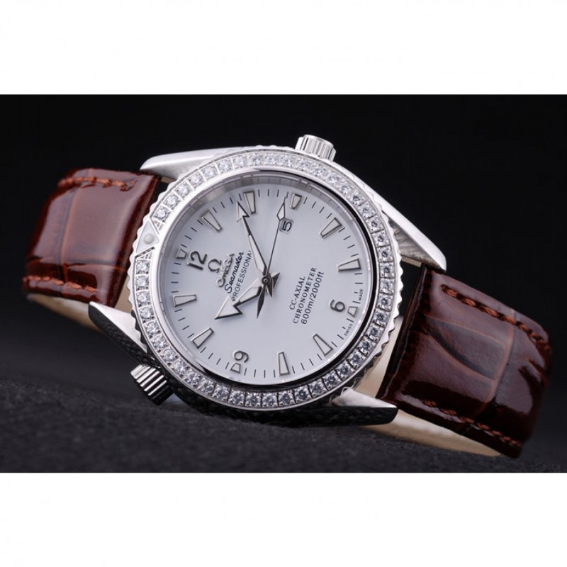 Omega Seamaster OM166 Quartz Watch, White Dial, Brown Crocodile Leather Strap