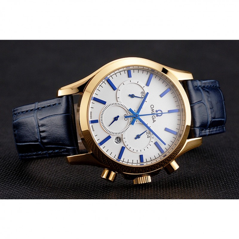 Omega Chronograph -石英 电池 - 18k 黄金电镀 - 白色表盘 - 男士 - 复制手表 Watch