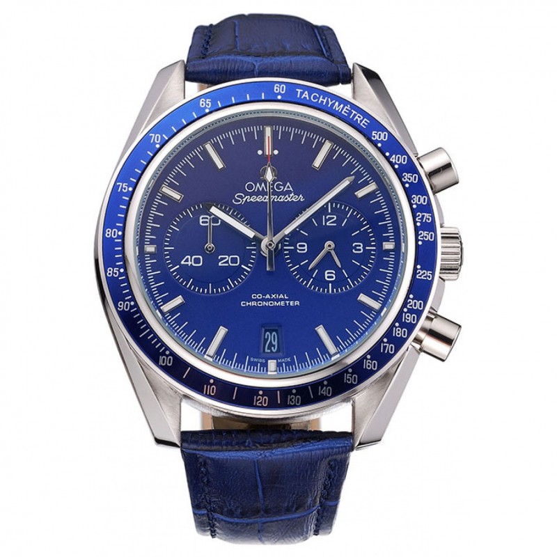 Omega Speedmaster 622808 Replica Watch, Quartz Movement, Blue Dial, Stainless Steel Case, Crocodile
