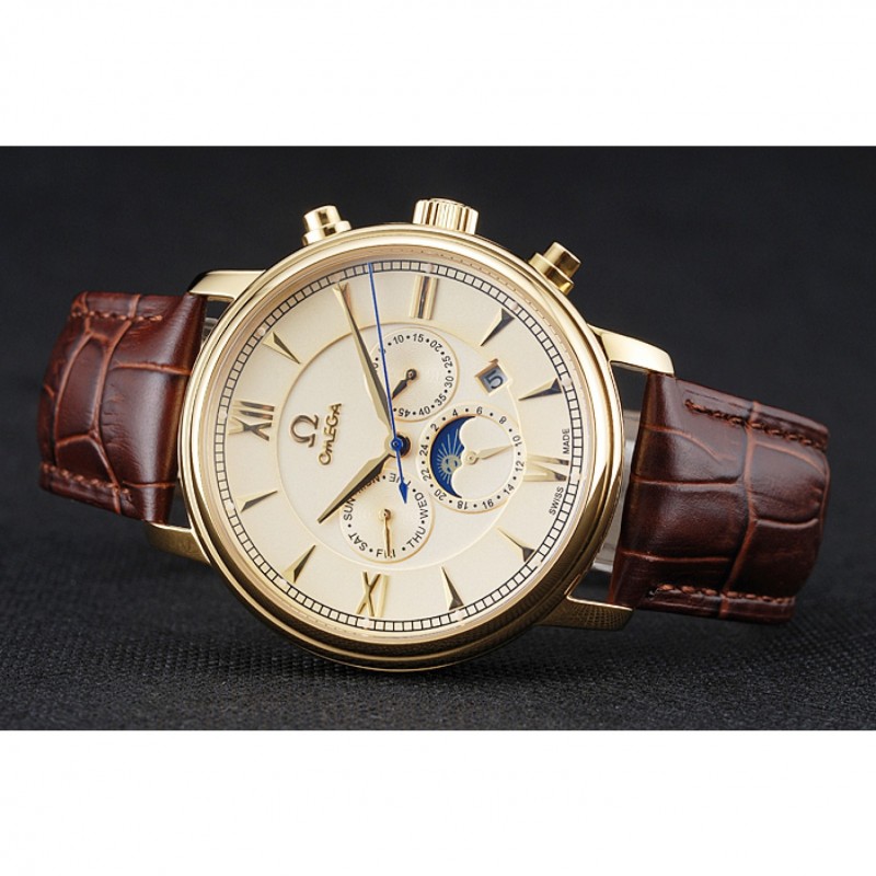 -1454228 - Omega De Ville Moonphase Replica Watch - Automatic - 18k Yellow Gold Plated - Brown
