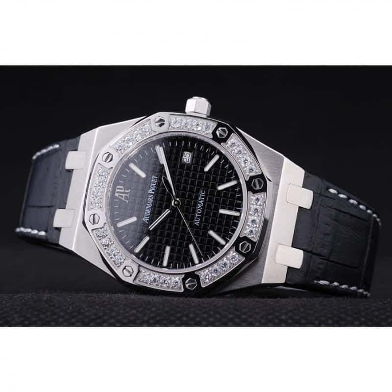 Audemars Piguet RO Royal Oak Replica Watch, Automatic, Japanese, Brushed SS Case, Black Dial, Black