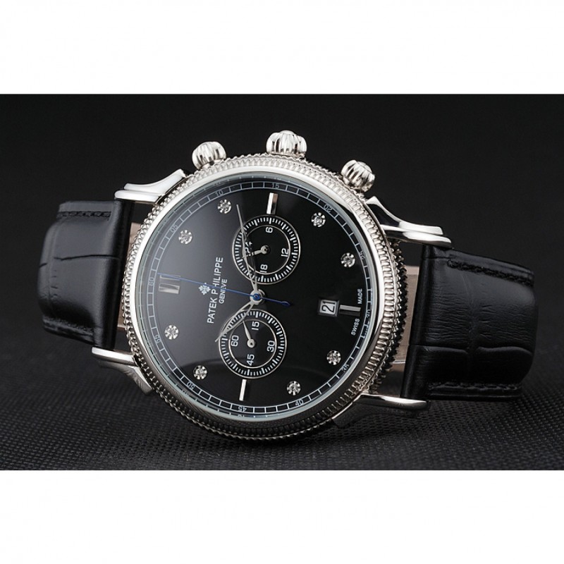 - PATEK PHILIPPE CHRONOGRAPH - QUARTZ - BLACK DIAL - 52X40MM - BROWN LEATHER STRAP Watch