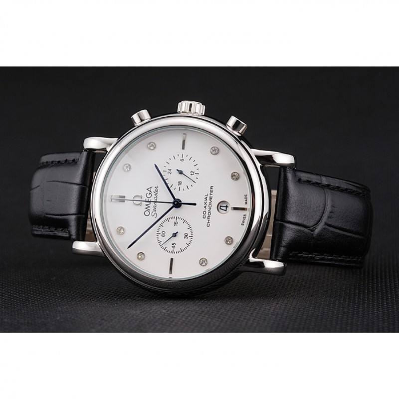 Omega Seamaster Replica Watch, Quartz Movement, Polished Stainless Steel, Black Leather Strap
