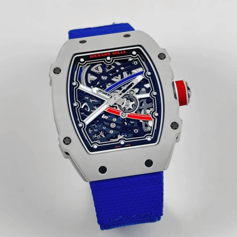 Custom Made RM67-02 White NTPT France Dial on Blue Nylon strap CRMA7 Super Clone