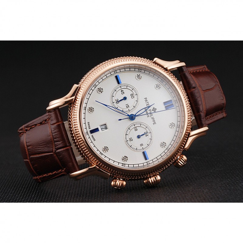 Patek Philippe Chronograph Replica, Quartz Movement, 18K Rose-Gold Plated, White Dial, 52x40mm Watch