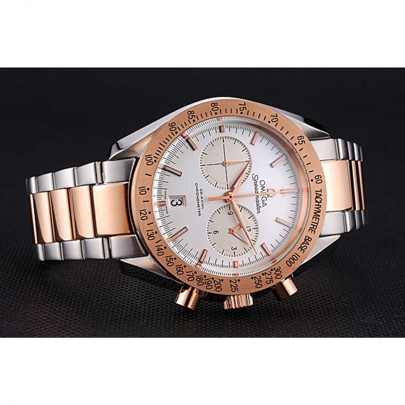 Omega Speedmaster 622803 Quartz, 18k Rose-Gold Plated, White Dial Replica Watch