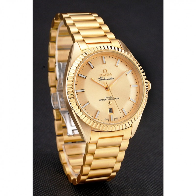 Omega Globemaster 47x39MM 18k YG Plated Automatic Stainless Steel Link Bracelet Replica Watch