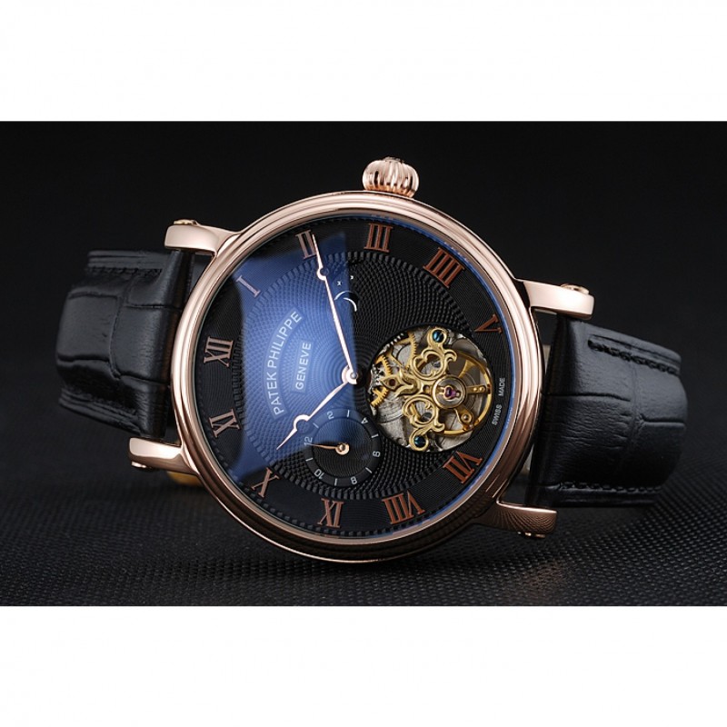 Patek Philippe Complications Replica Watch, Kinetic, 18k Rose-Gold Plated, Black Dial, Model