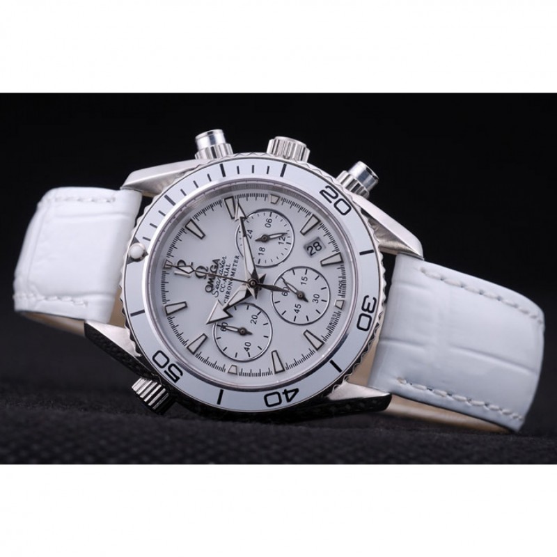 Omega Seamaster OM159 Replica Watch, Japanese Miyota Quartz, Polished Stainless Steel, White Dial