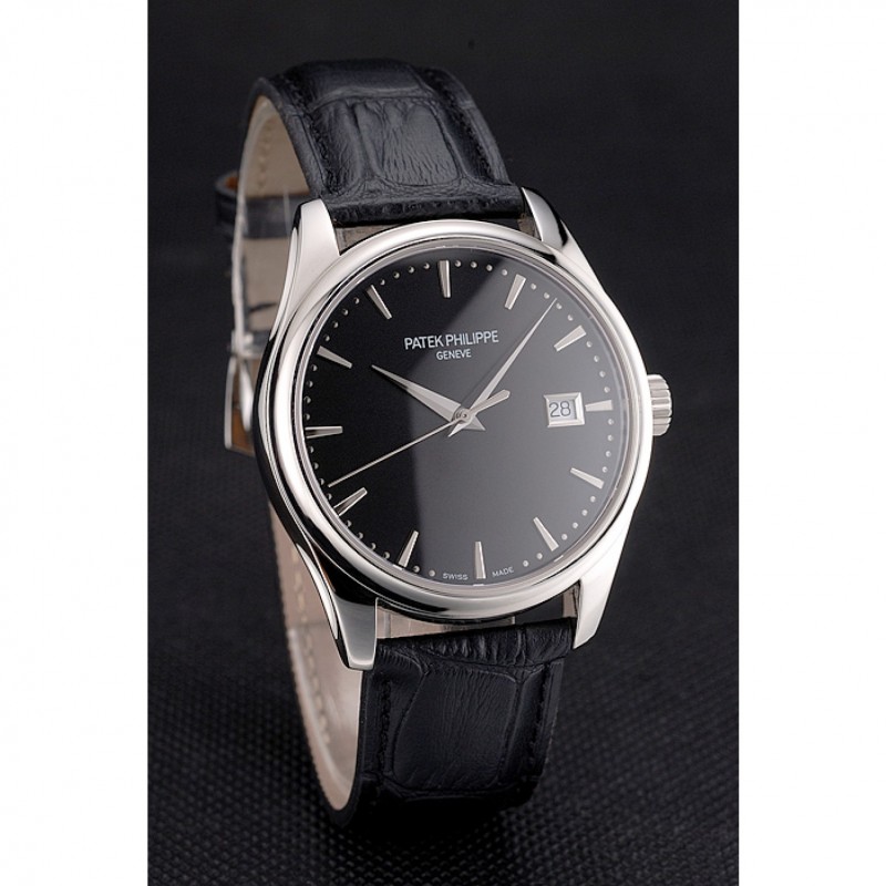 Patek Philippe Calatrava Replica Watch, Automatic Movement, Black Dial, Polished Steel Case