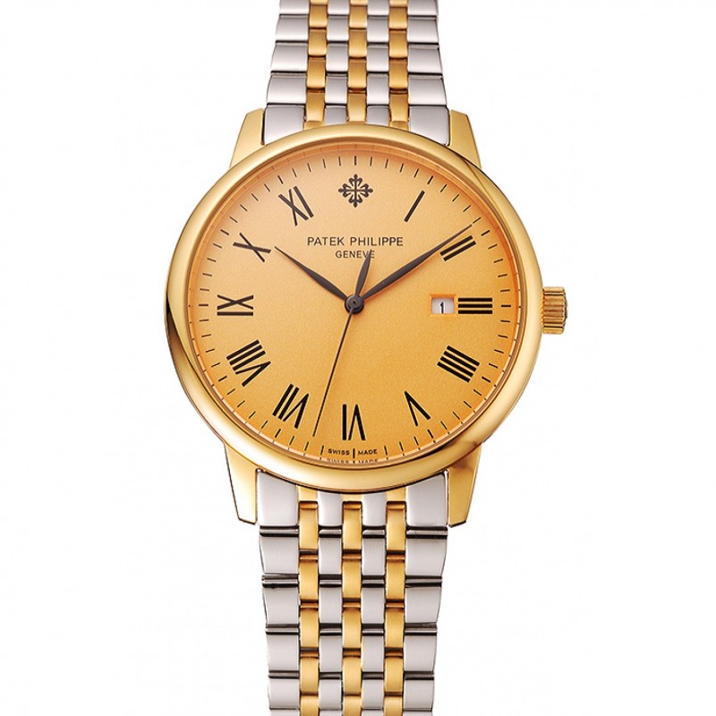 Patek Philippe Calatrava Replica Watch Quartz Battery Men's Gold Dial Stainless Steel Case