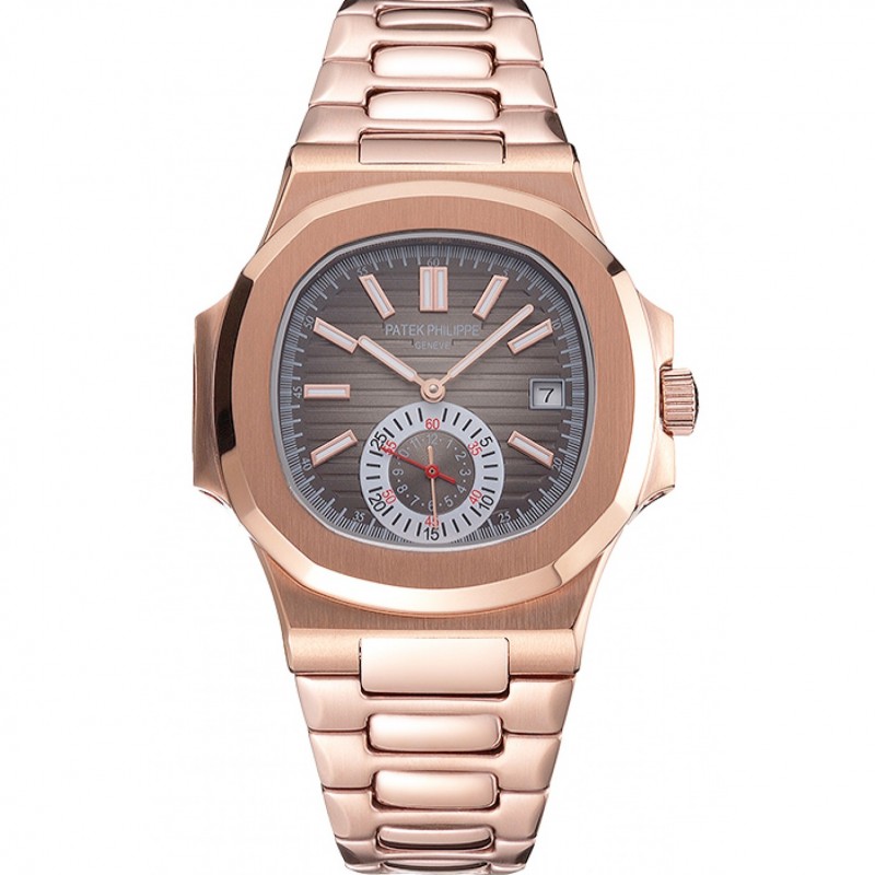 Patek Philippe NAUTILUS Automatic 18K Rose-Gold Plated Case Silver Dial Men's Watch Replica