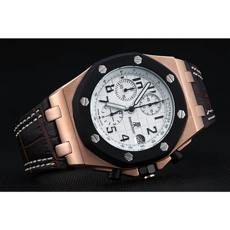 Audemars Piguet RO Offshore 3268 Quartz Replica Watch, Rose-gold Plated, Chronograph, Brown, White