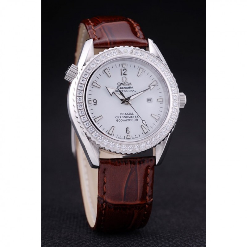 Omega Seamaster OM166 Quartz Watch, White Dial, Brown Crocodile Leather Strap