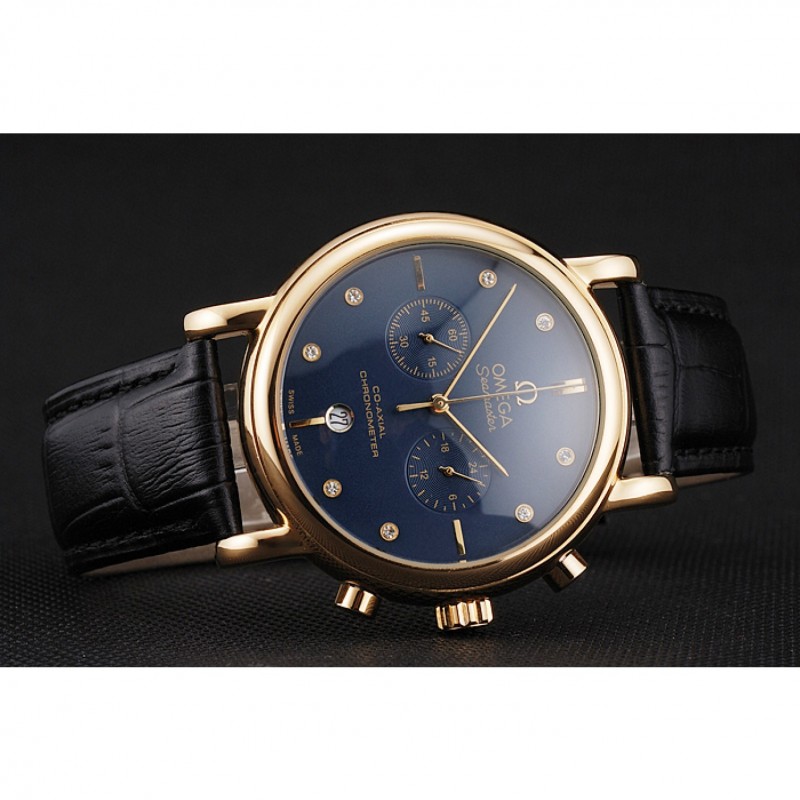 Omega Seamaster Quartz Battery, 18k Rose-Gold Plated Case, Blue Dial, Replica Watch