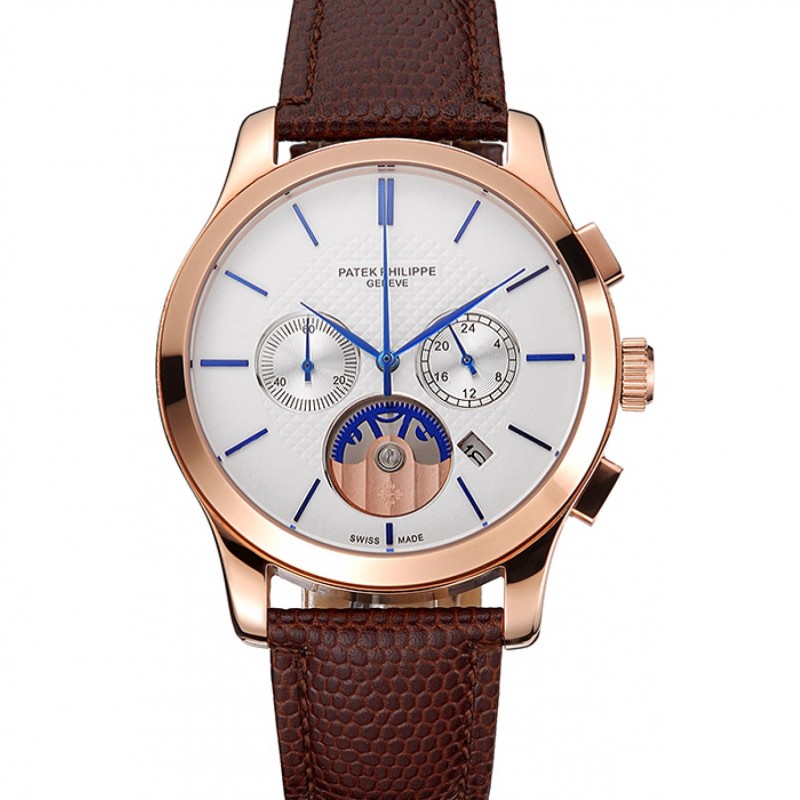 Patek Philippe Chronograph White Men's Watch, Complications Collection, Quartz, 18k Rose-Gold