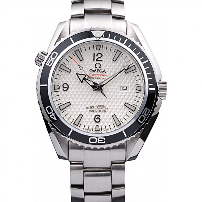 Omega Seamaster Planet Ocean Co-axial Black Replica Watch, Automatic Movement, White Dial, Brushed