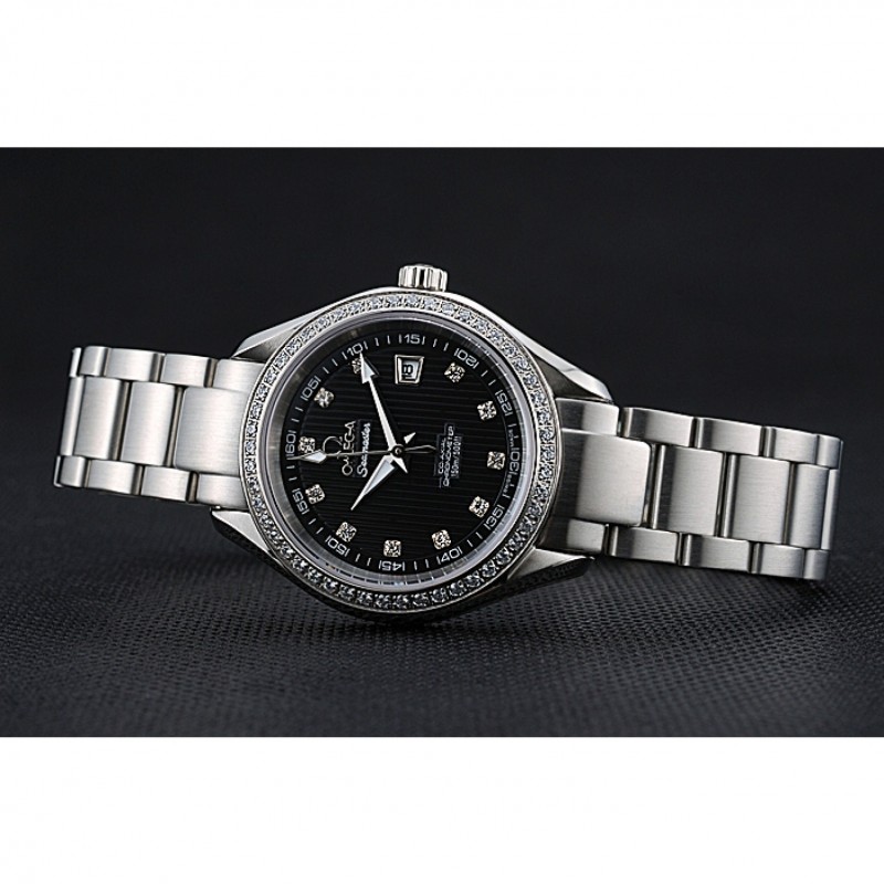 Omega Seamaster 622449 - Quartz - Japanese - Stainless Steel - Diamond Bezel - Black Dial - Women's