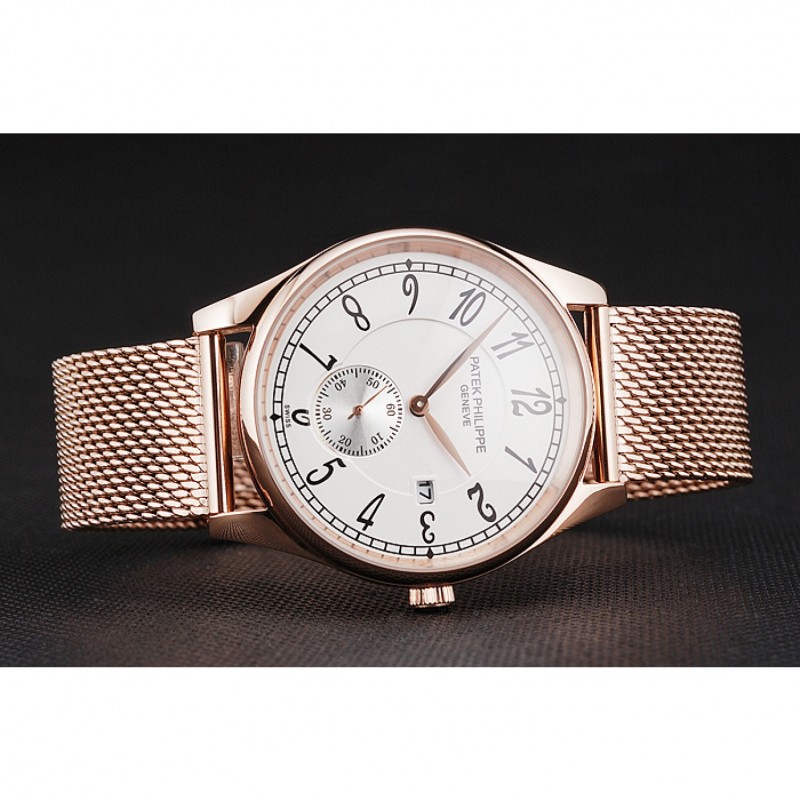 Patek Philippe Calatrava Quartz Replica Watch, 05090086, 18k Rose-Gold Plated, Men's, White Dial