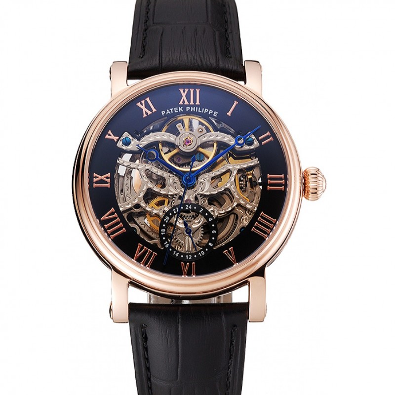 Patek Philippe Grand Complications Replica Watch Kinetic Auto Black Dial Leather Band Men's 1453809