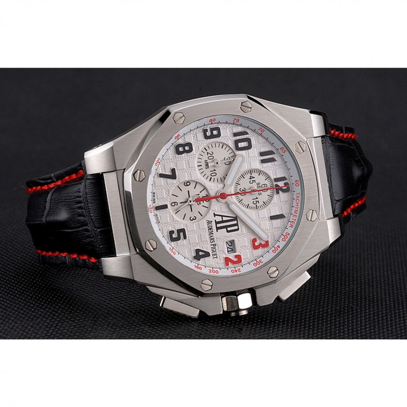 Audemars Piguet RO Offshore Replica Watch, Quartz, White Dial, Brushed Steel Case, Chronograph