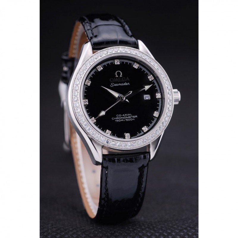 -OM157-OMEGA Seamaster Quartz Watch - Black Dial - Women's Omega Replica
