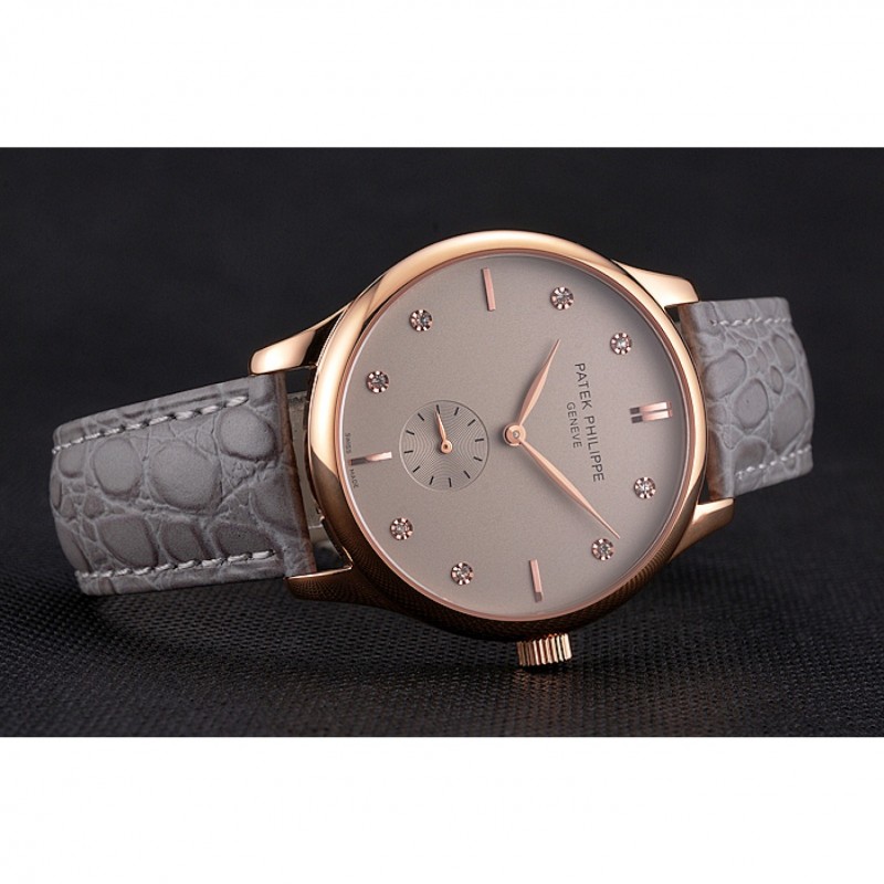 Patek Philippe Calatrava Replica Watch, Quartz Movement, 18k Rose-Gold Plated, Silver Dial, Model