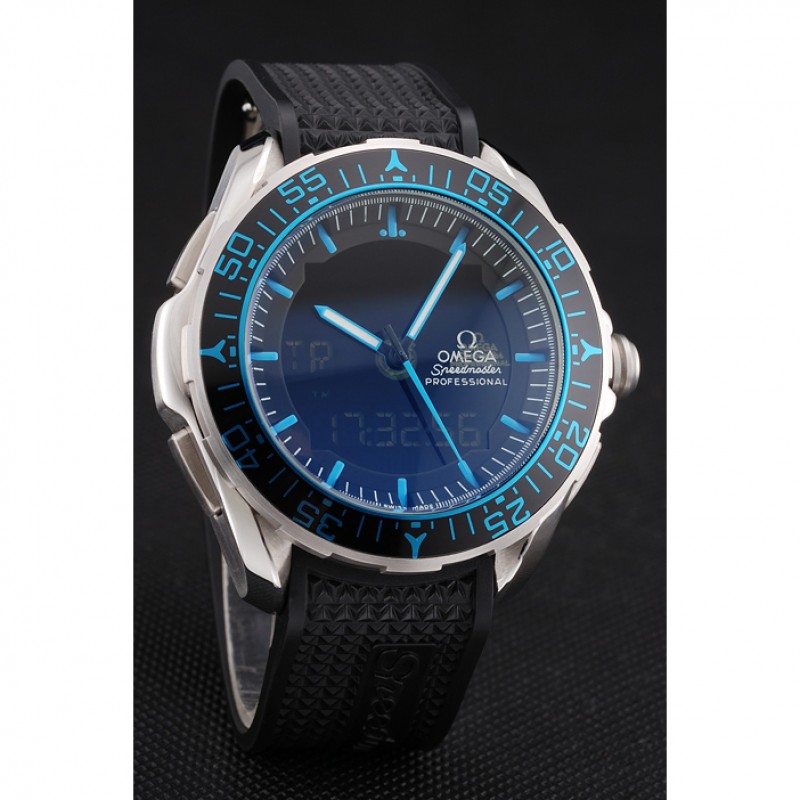 Omega Speedmaster Replica Watch, Quartz Movement, Blue Dial, Stainless Steel Case, Chronograph