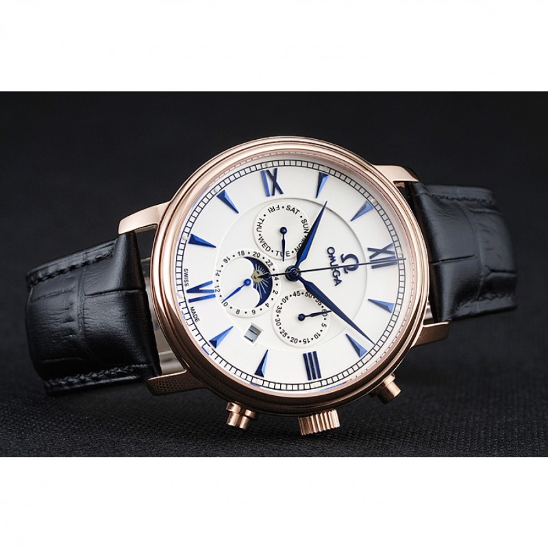 Omega De Ville Moonphase 1454227 Replica Watch, Automatic Movement, 18k Rose-Gold Plated Case &