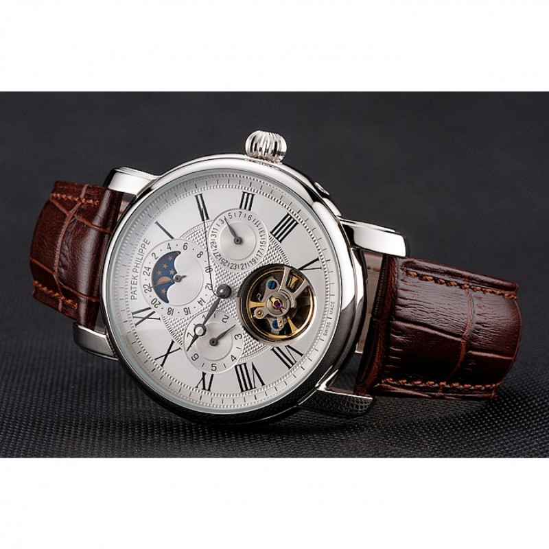 Patek Philippe Grand Complications Replica, Automatic Movement, White Dial, 50x42mm, Brown Leather