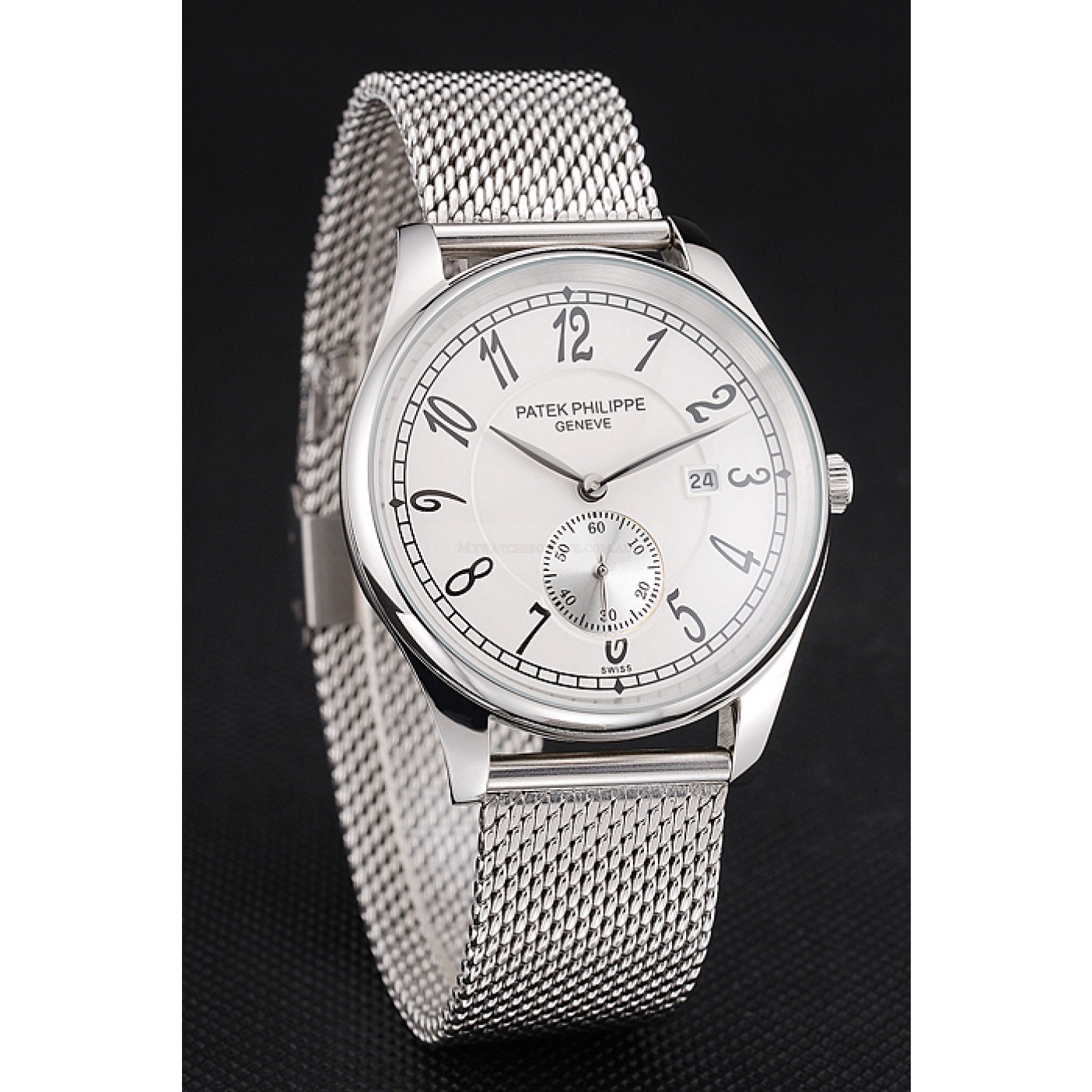 Patek Philippe Calatrava Replica Watch, Quartz Movement, Polished Stainless Steel, White Dial