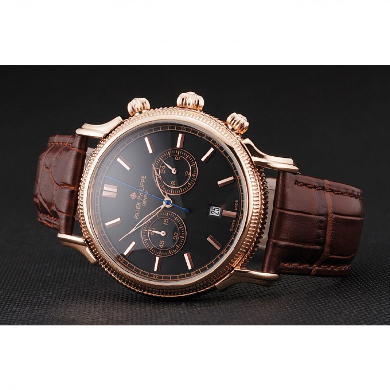 Patek Philippe Complications Chronograph Quartz Brown Dial 18K Rose-Gold Plated Men's Replica Watch