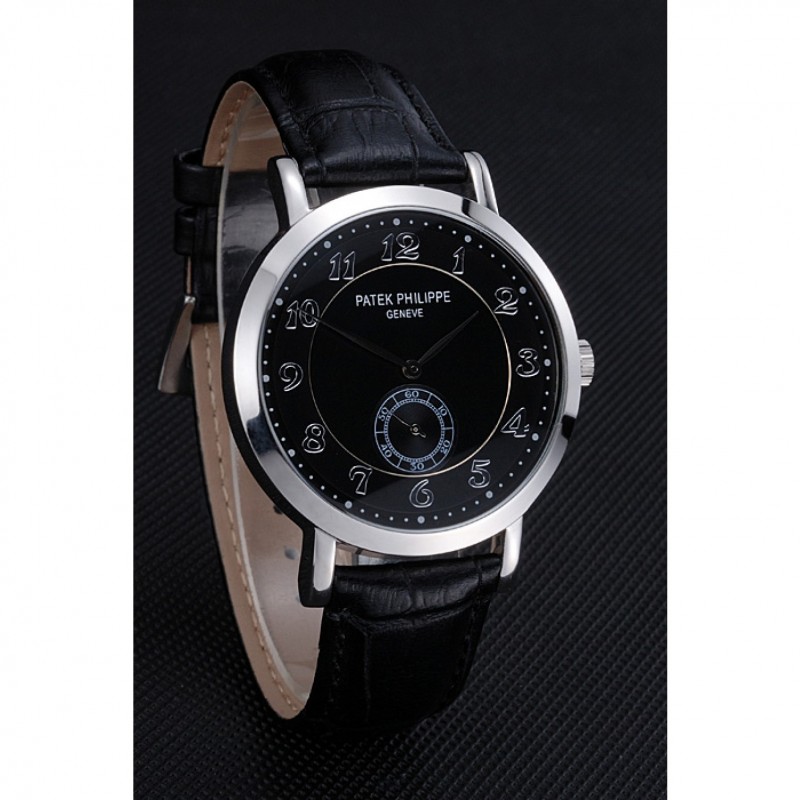 Patek Philippe Calatrava 621987 Replica Watch, Quartz Movement, Black Dial & Band, Men's Stainless