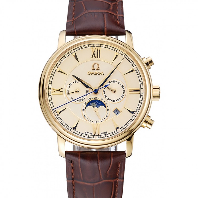 -1454228 - Omega De Ville Moonphase Replica Watch - Automatic - 18k Yellow Gold Plated - Brown