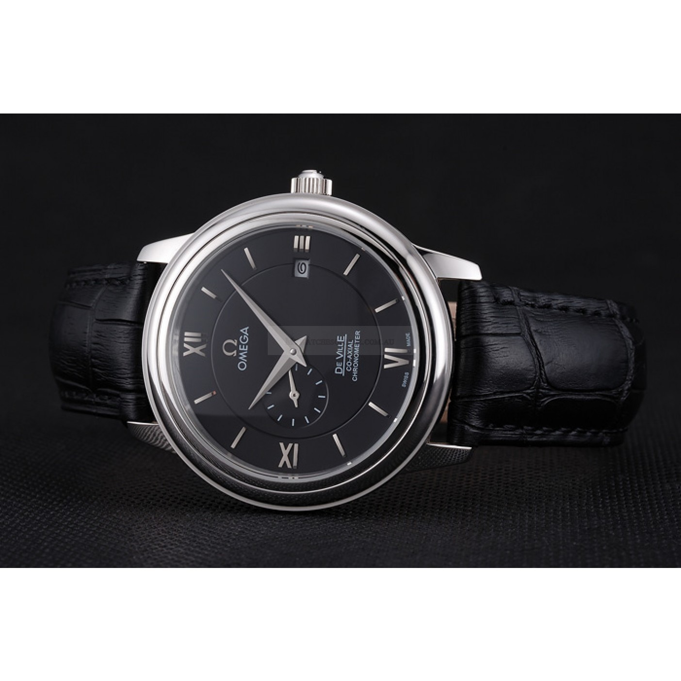 Omega De Ville Replica Watch Kinetic Auto, 44x39mm Black Dial, Polished Steel Case