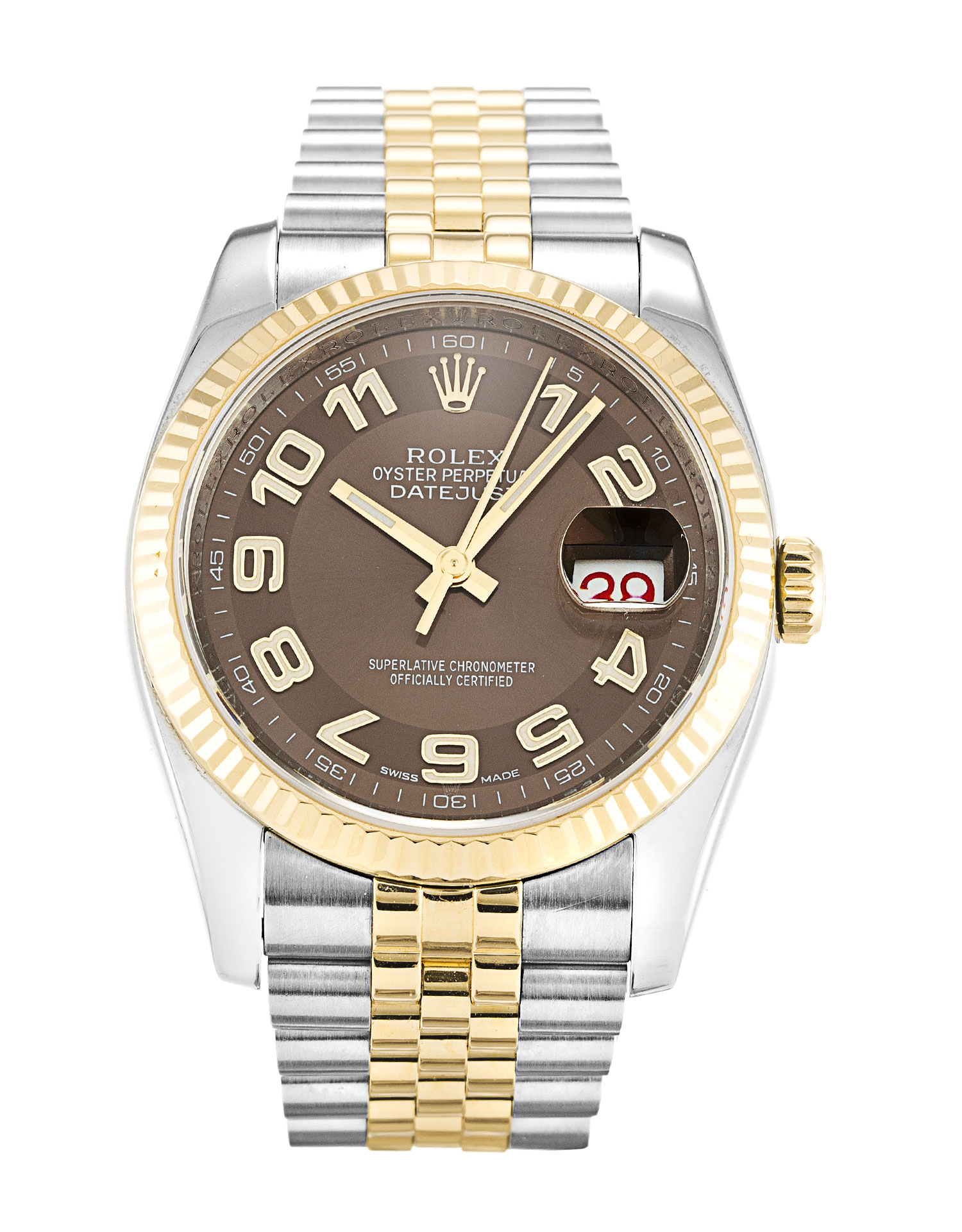 Rolex Datejust 116233 Mens Automatic 36mm Steel & Yellow Gold Bronze Arabic Dial Water-Resistant