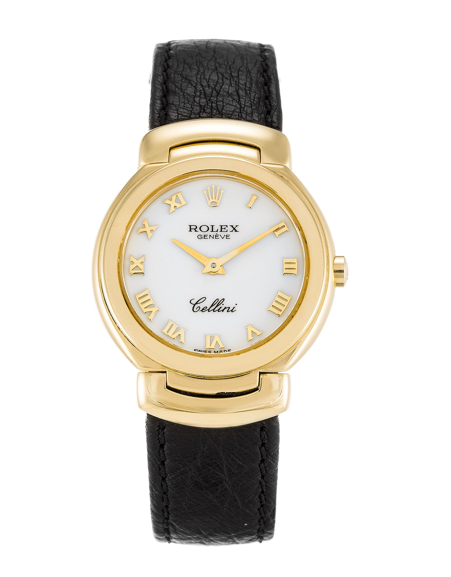 Rolex Cellini 6621 Replica, Ladies Quartz Watch, 26mm White Roman Numeral Dial, Leather Strap