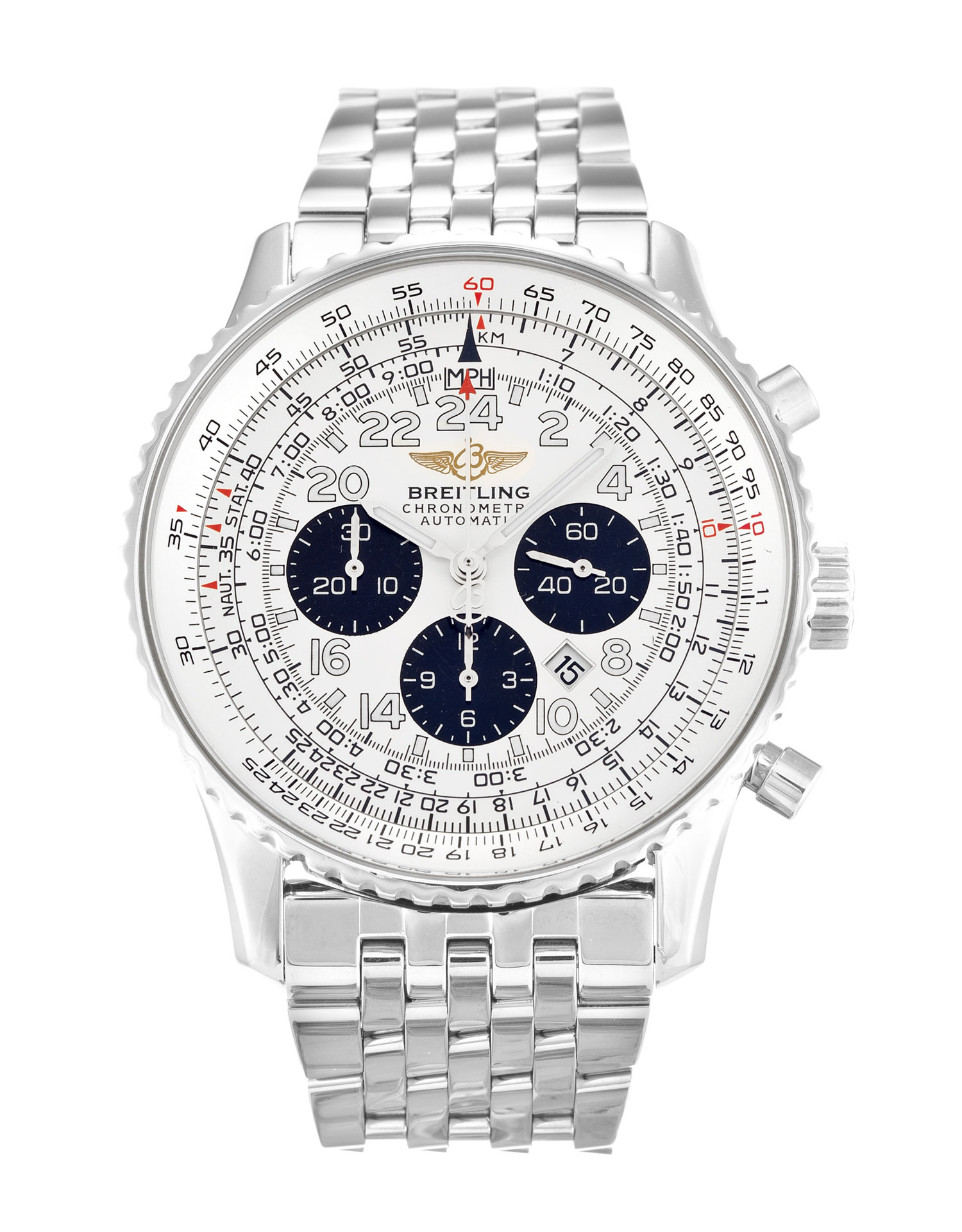 Breitling Cosmonaute A22322 Replica Watch, Quartz, 41.5mm Steel Case, White Dial, Mens, Water