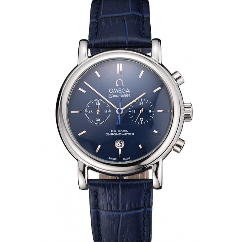 Omega Seamaster Replica Watch, Japanese Quartz Movement, Blue Dial, Polished Stainless Steel Case