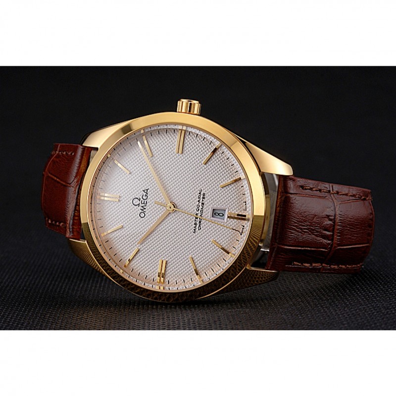 Omega Tresor Deville Replica Watch, Automatic Kinetic, 18k Yellow Gold Plated Case, White Dial