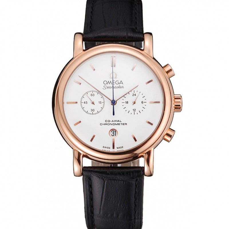 - Omega Seamaster Quartz Replica Watch - White Dial - 18k Rose-Gold - Model 15202ST.OO.1240ST.01
