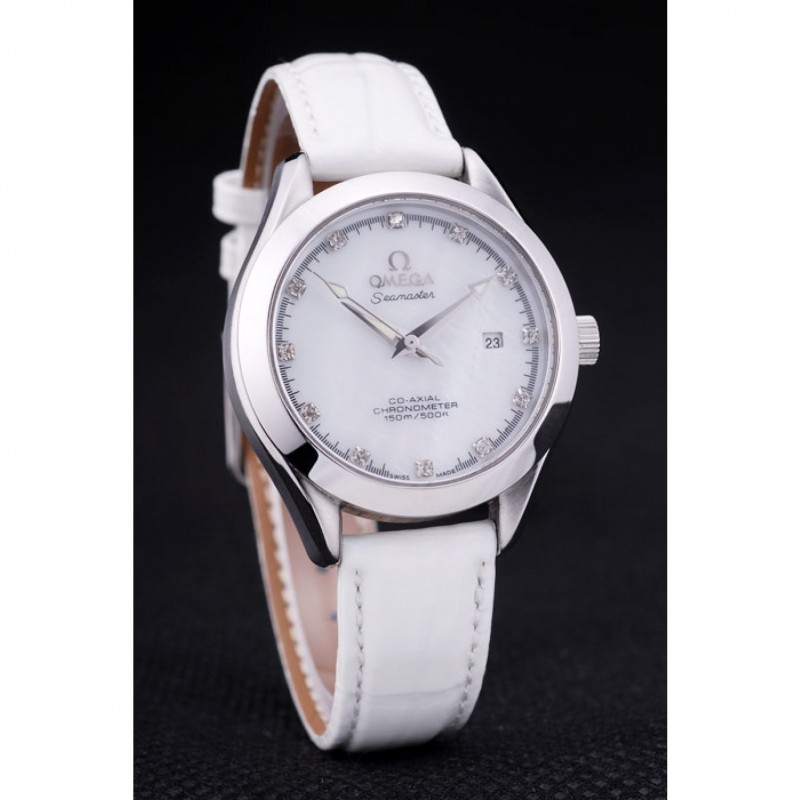 Omega Seamaster OM155 Quartz Watch, Japanese Quality, Polished Stainless Steel, White Dial, Women's