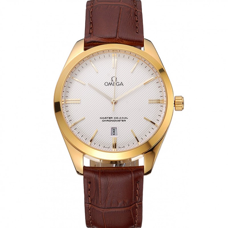 Omega Tresor Deville Replica Watch, Automatic Kinetic, 18k Yellow Gold Plated Case, White Dial