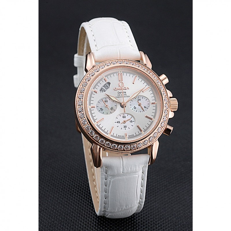 Omega Speedmaster 622455 Replica Watch, Quartz Movement, 18k Rose-Gold Case, Diamond Bezels, White